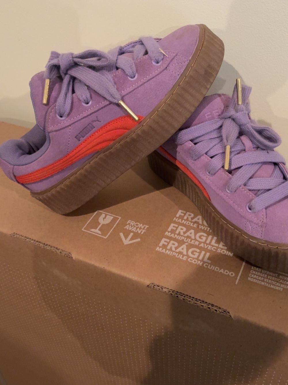 PUMA Kids' Platform Suede Sneakers in Lavender with Coral Accent